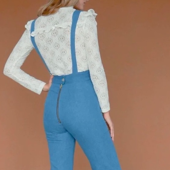 Lykke Wullf Womens Size S Anita Overalls Classic Denim Blue High Waist 70s Mod - Picture 2 of 16